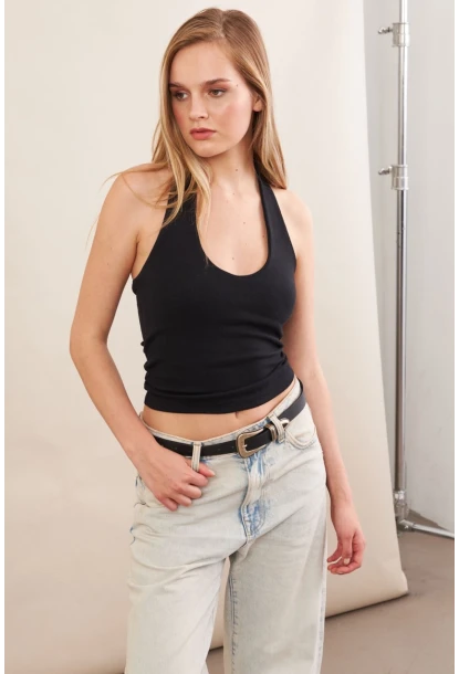 Kadın Siyah Boyun Askılı Bluz ZH171