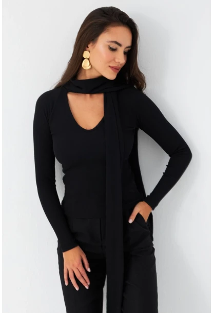 Kadın Siyah Boyun Bağlamalı Kaşkorse Bluz EY2986