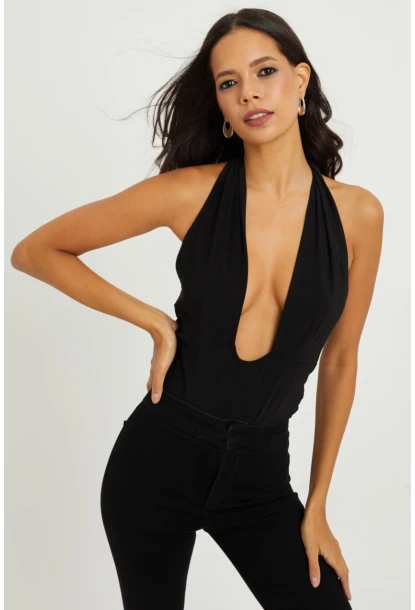 Kadın Siyah Boyundan Bağlamalı Sırtı Açık Body B203-9