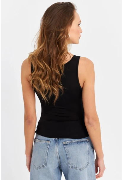 Kadın Siyah Büzgülü Bluz RLO117