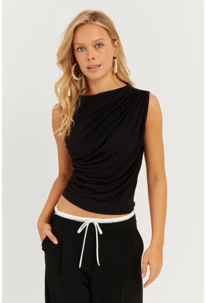 Kadın Siyah Büzgülü Bluz YZ625