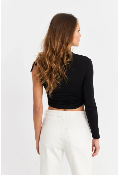 Kadın Siyah Büzgülü Tek Kol Bluz SB150