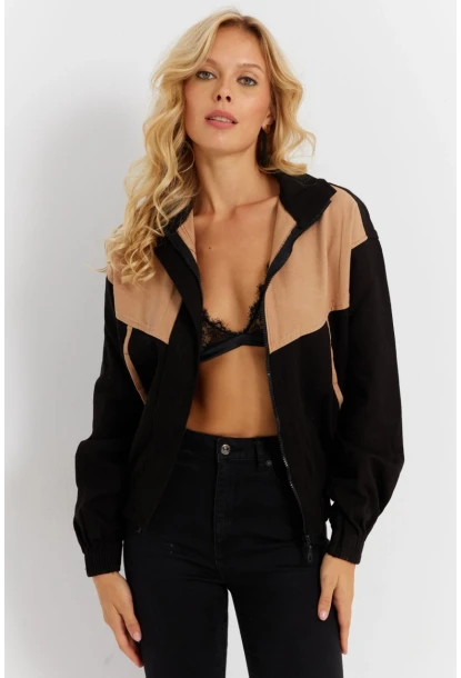 Kadın Siyah-Camel Denim Ceket İS3905-9