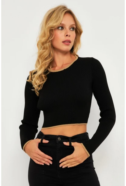 Kadın Siyah-Camel Sırtı Açık Bluz YV270