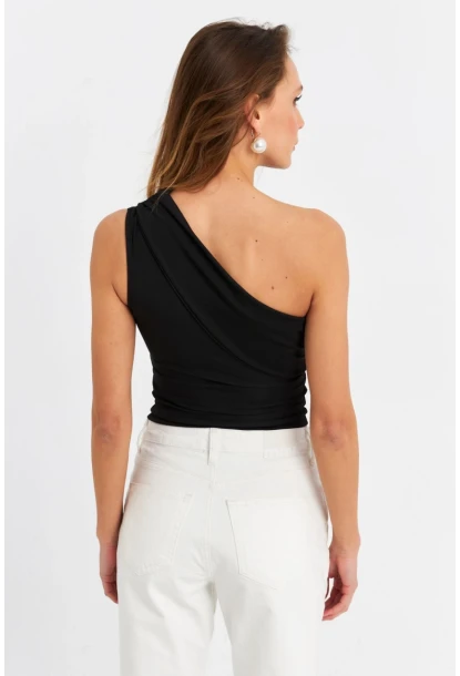 Kadın Siyah Çapraz Yaka Crop Bluz B6082-90