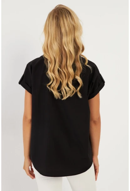 Kadın Siyah Cepli Gömlek ZER410