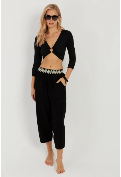 Kadın Siyah Cepli Şalvar Pantolon ÖM1203