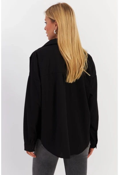 Kadın Siyah Cepli Taşlı Gömlek ZER414