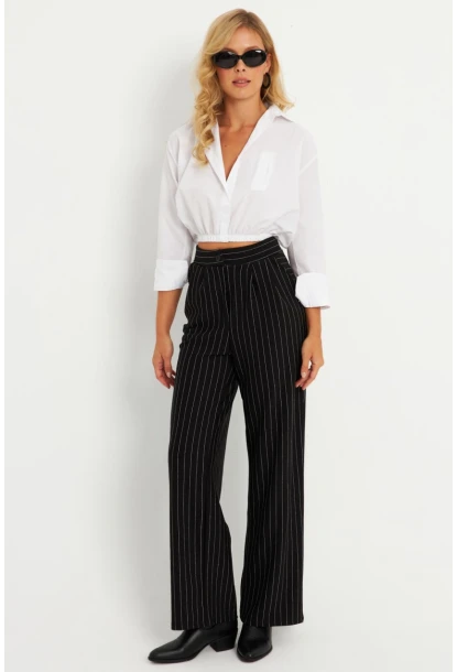 Kadın Siyah Çizgili Pantolon ELT0011