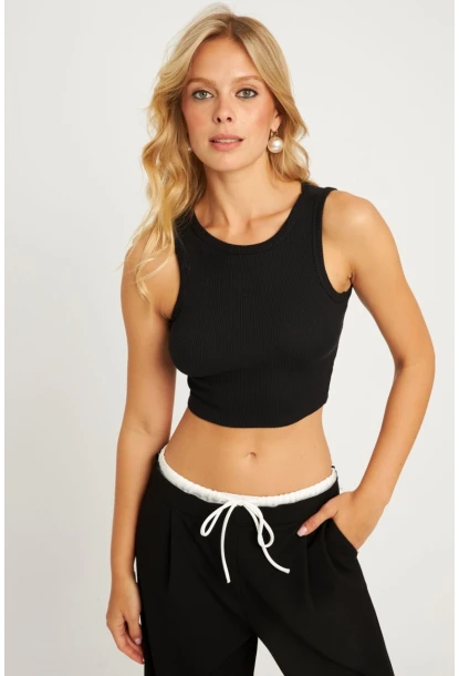 Kadın Siyah Crop Bluz XL2004