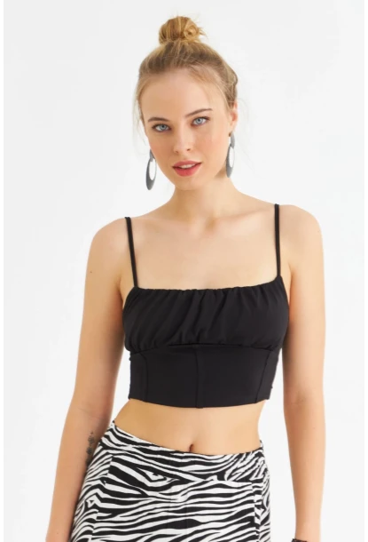 Kadın Siyah Crop Bluz ZH259