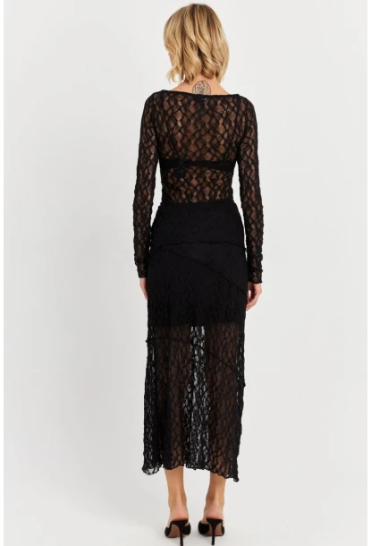 Kadın Siyah Dantelli Midi Etek FS9824