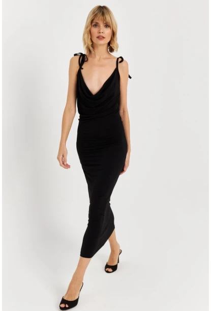 Kadın Siyah Degaje Maxi Elbise HOR0071