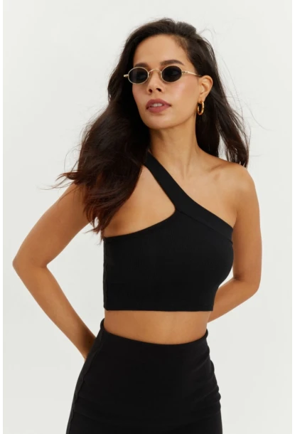 Kadın Siyah Dekolteli Crop Bluz B216