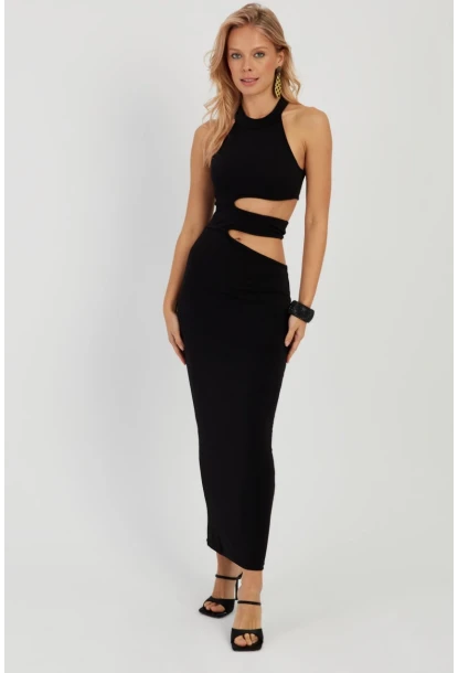 Kadın Siyah Dekolteli Maxi Elbise MEN2031