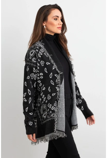 Kadın Siyah Desenli Triko Hırka MVI14209