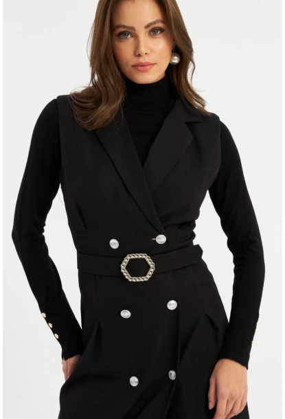 Kadın Siyah Düğme Aksesuarlı Ceket Elbise MERA101