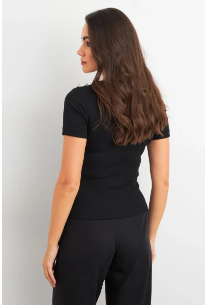 Kadın Siyah Düğme Detaylı Kaşkorse Bluz EY3031