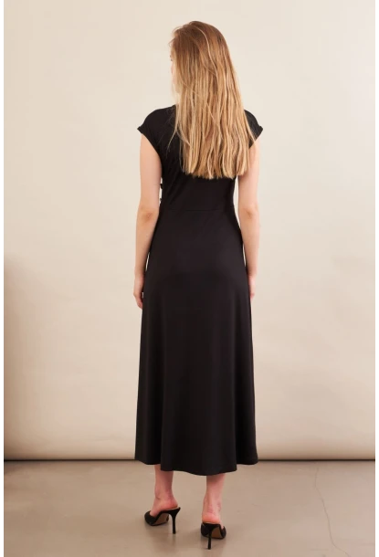 Kadın Siyah Düğme Detaylı Kruvaze Midi Elbise EY0011