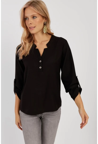 Kadın Siyah Düğmeli Bluz BR1320