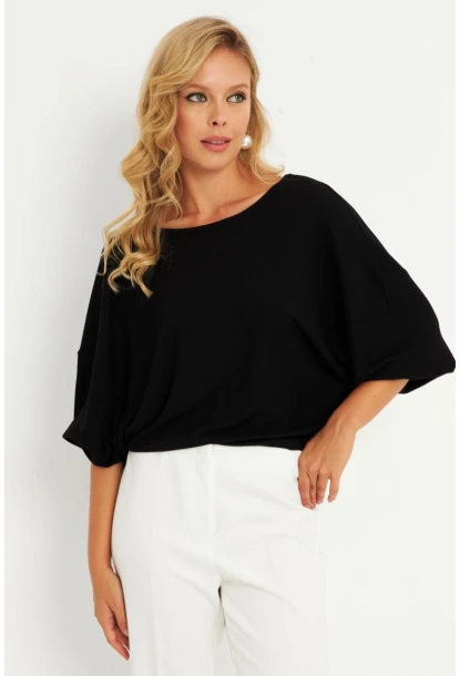 Kadın Siyah Düğüm Detaylı Bluz GÇ176