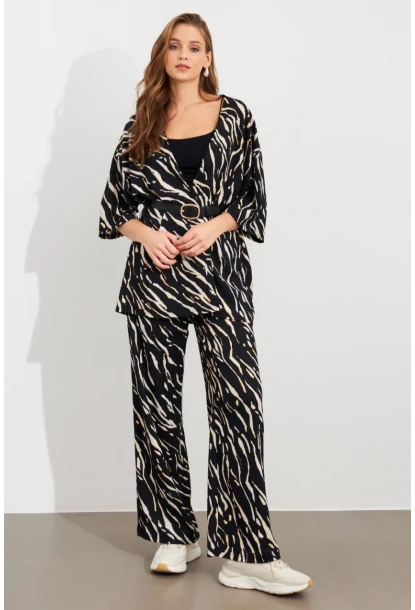 Kadın Siyah-Ekru Alt Üst Bürümcük Takım MLON500