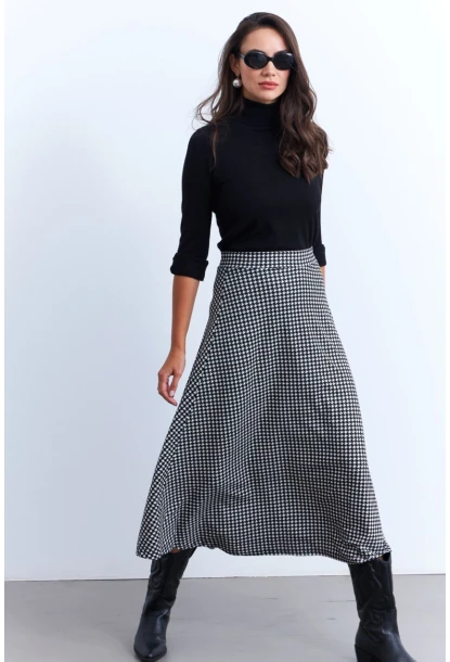 Kadın Siyah-Ekru Desenli Çan Etek MLON3007