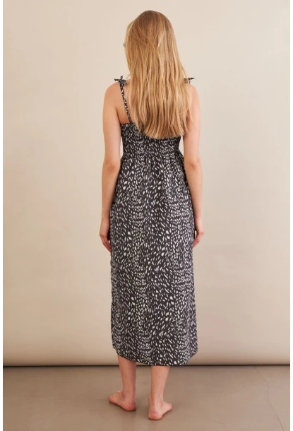 Kadın Siyah-ekru Straplez Çizgili Plaj Elbisesi