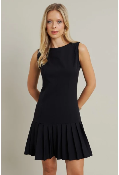 Kadın Siyah Etegi Pileli Mini Elbise FRY2265