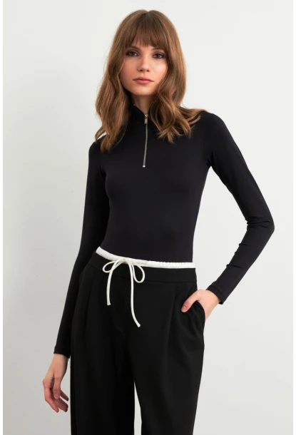 Kadın Siyah Fermuarlı Basic Body CY353