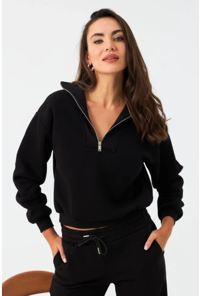 Kadın Siyah Fermuarlı Sweatshirt DY1463