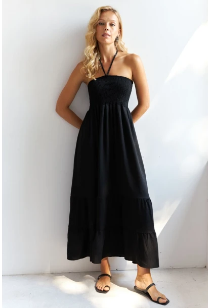 Kadın Siyah Gipeli Midi Elbise SF12813