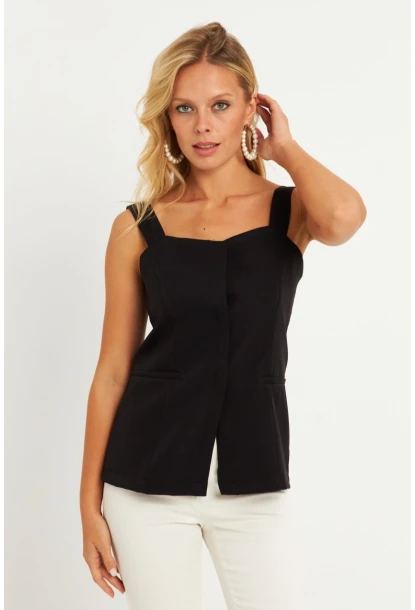 Kadın Siyah Gizli Düğmeli Yelek TW60236