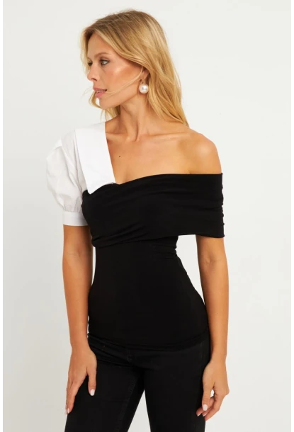 Kadın Siyah Gömlek Detaylı Bluz MEN2055