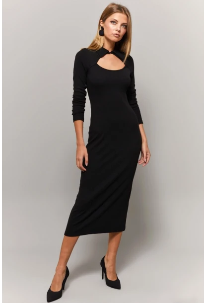 Kadın Siyah Gömlek Yaka Pencereli Elbise Yİ1957