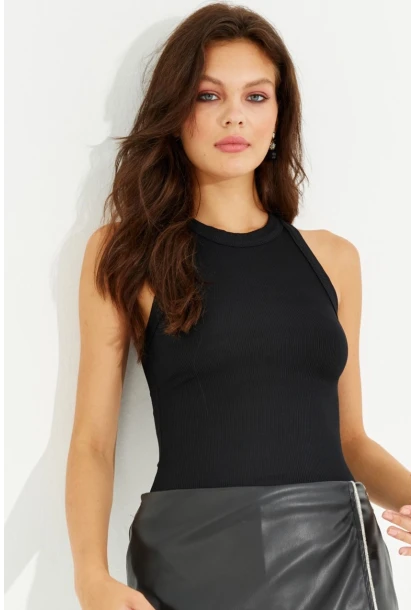 Kadın Siyah Halter Yaka Bluz LPP1233