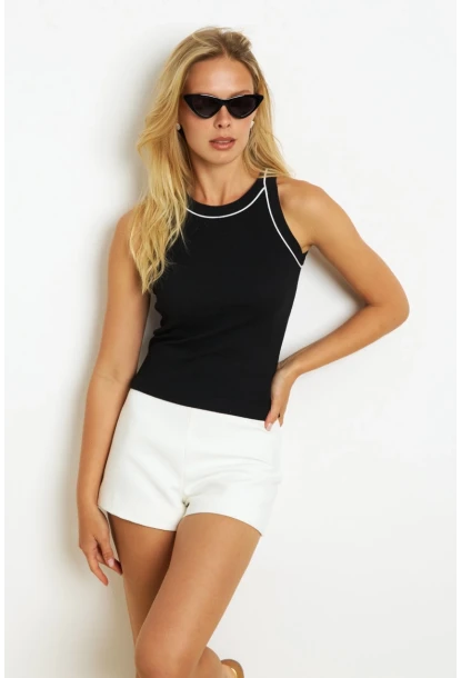 Kadın Siyah Halter Yaka Kaşkorse Bluz AYD326