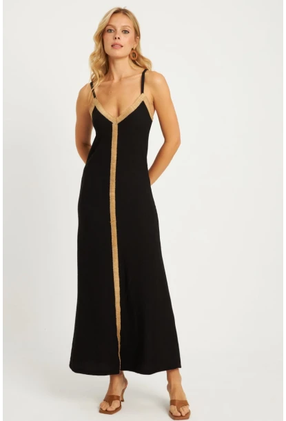 Kadın Siyah Hasır Detaylı Bürümcük Midi Elbise EY2839