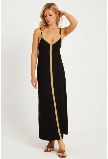 Kadın Siyah Hasır Detaylı Bürümcük Midi Elbise EY2839