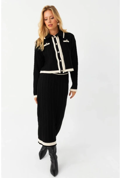 Kadın Siyah İkili Alt Üst Triko Takım NUV34