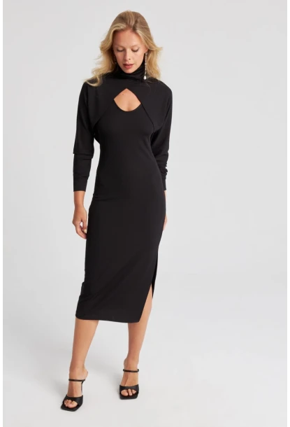 Kadın Siyah İkili Bolerolu Midi Elbise KED133