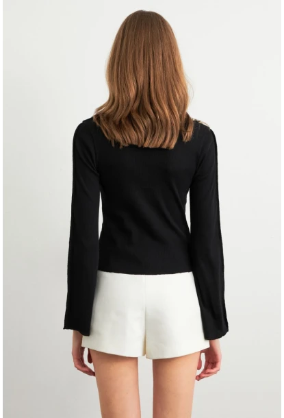 Kadın Siyah İnci Detaylı Kaşkorse Bluz ALB3701
