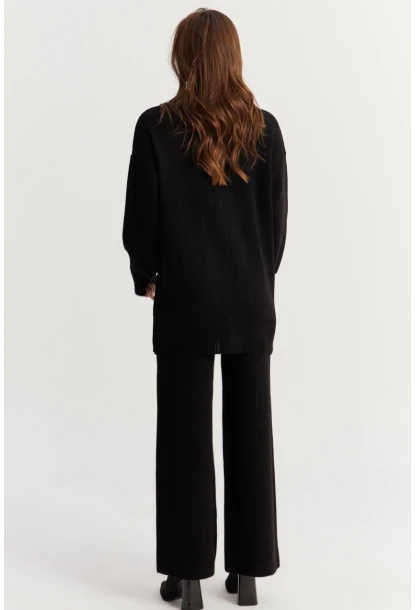 Kadın Siyah İnci Düğmeli Hırka Triko Alt Üst Takım NUV26