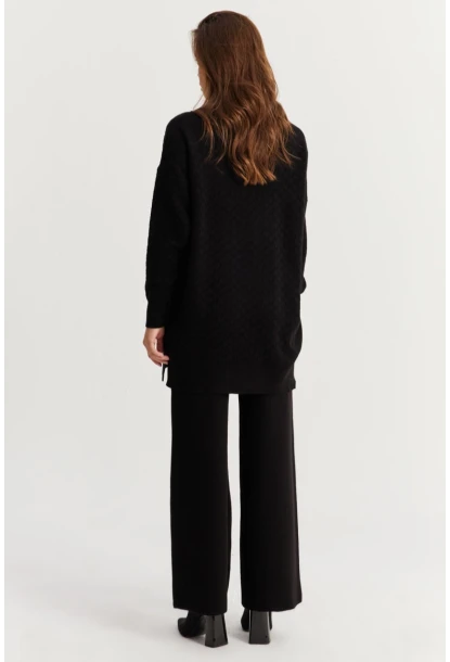 Kadın Siyah İnci Düğmeli Triko Alt Üst Takım NUV33