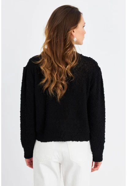 Kadın Siyah İpli Triko Hırka YV323