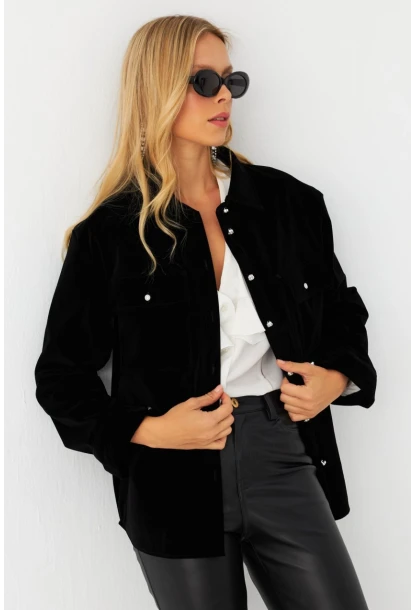 Kadın Siyah Kadife Gömlek CAR1074