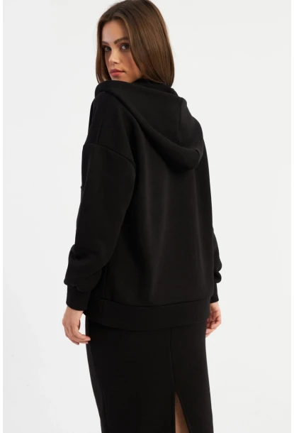 Kadın Siyah Kapüşonlu Çıtçıtlı Sweatshirt TF22