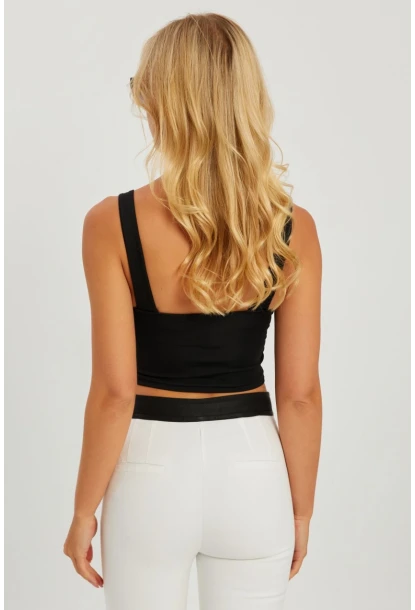 Kadın Siyah Kare Yaka Crop Bluz CG348