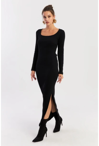 Kadın Siyah Kare Yaka Maxi Elbise XL2211