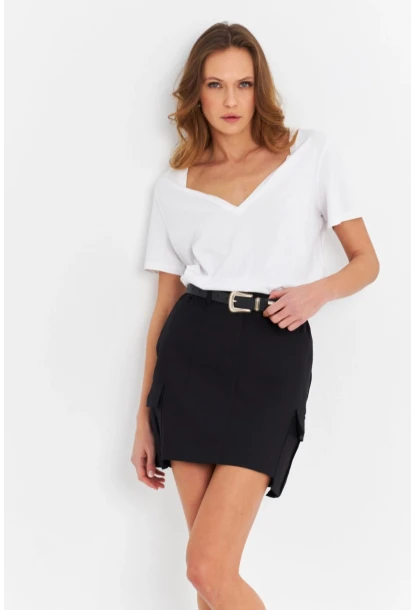 Kadın Siyah Kargo Mini Etek NH798